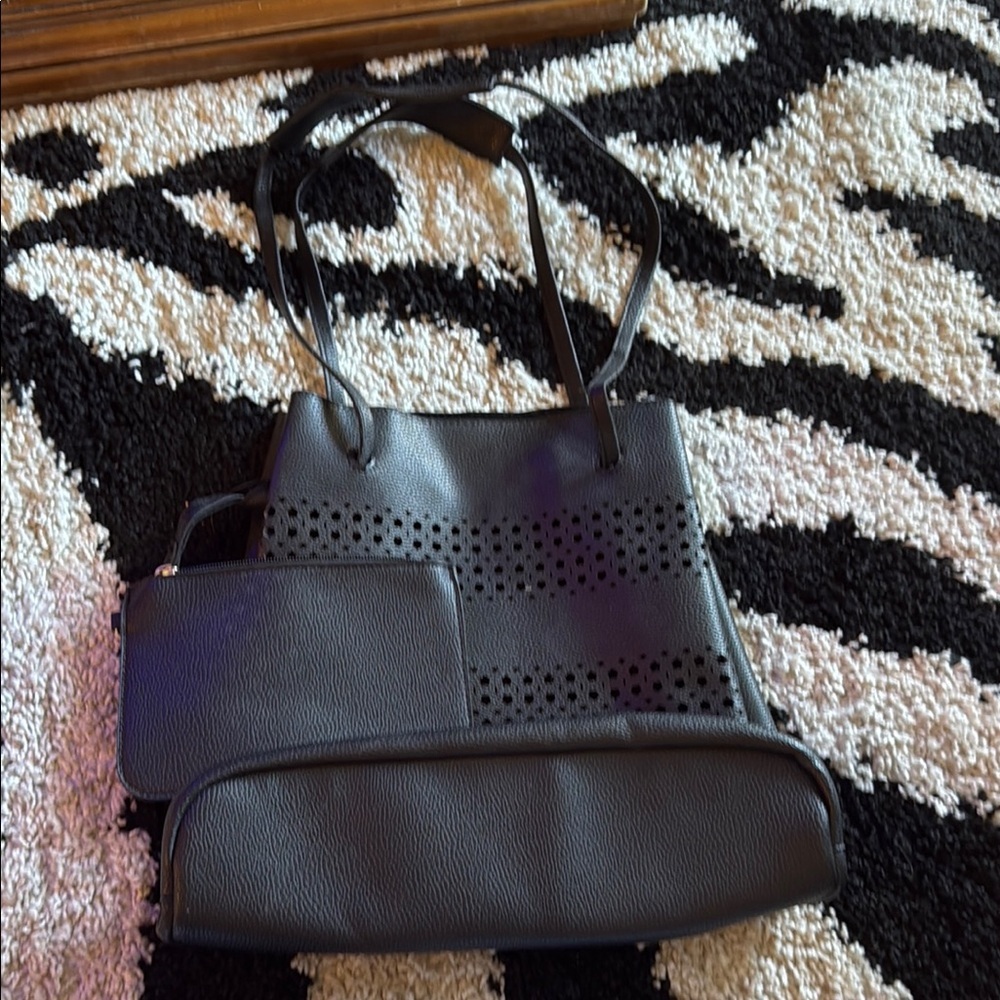 TARGET | Elegant Black Perforated Tote Bag with Matching Pouch